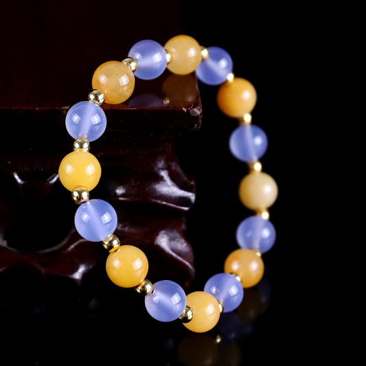 Gemlus-Gem Bracelet Hand Carved from Blue Chalcedony