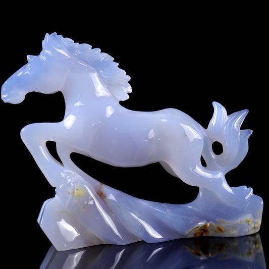 Blue Chalcedony Horse Sculpture,Hand Carved