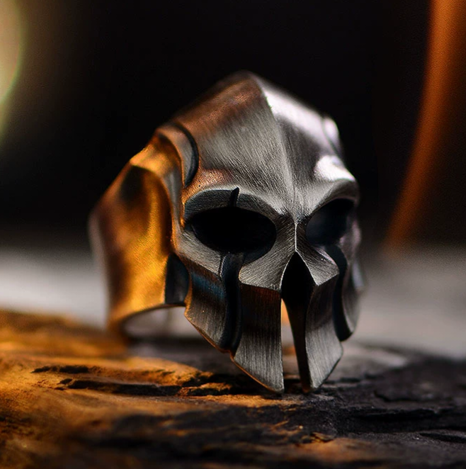 Spartan Mask Ring Carved from 925 Sterling Silver Ring